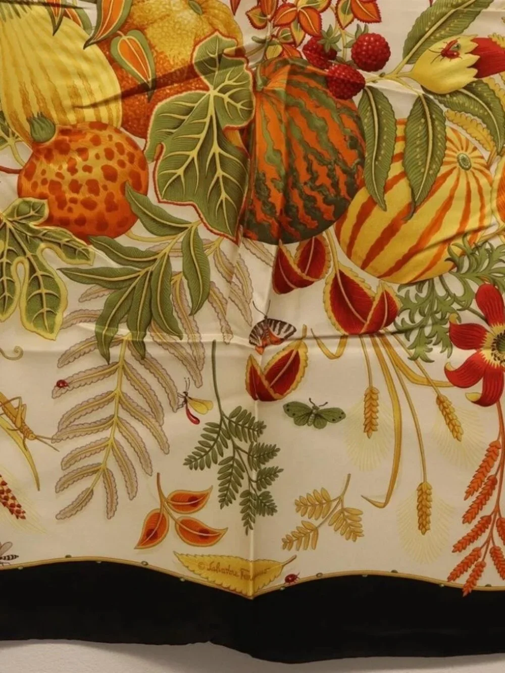 Salvatore Ferragamo Scarf Silk Black Auth 174683A